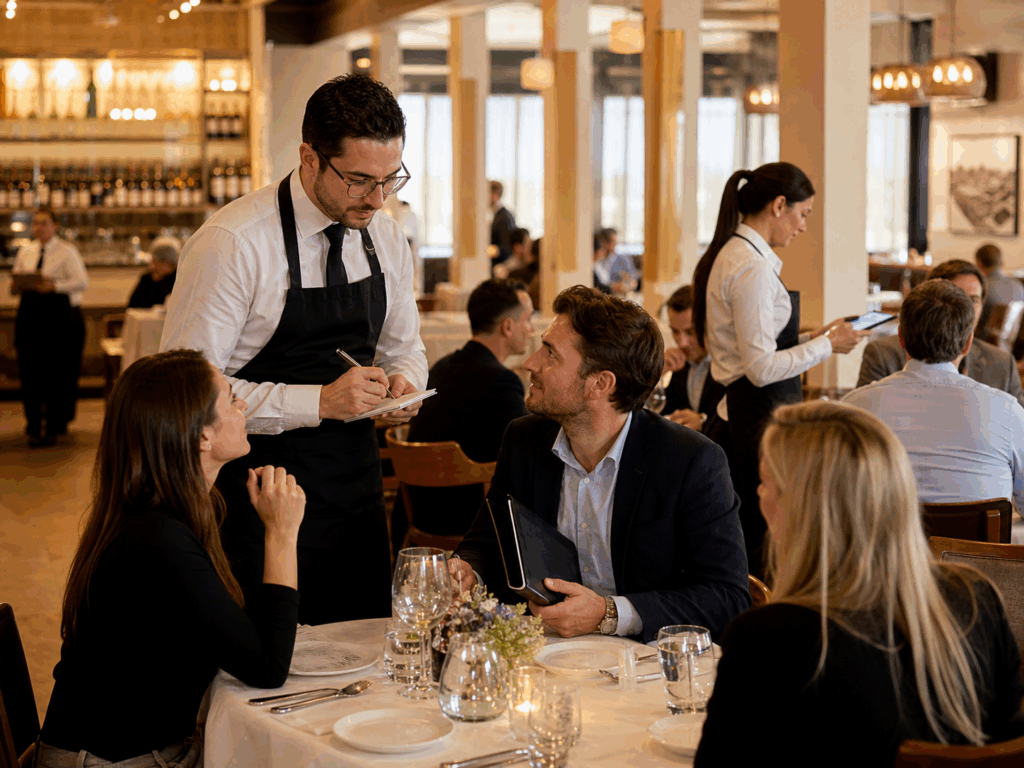 garçons que anotam um pedido em um restaurante
