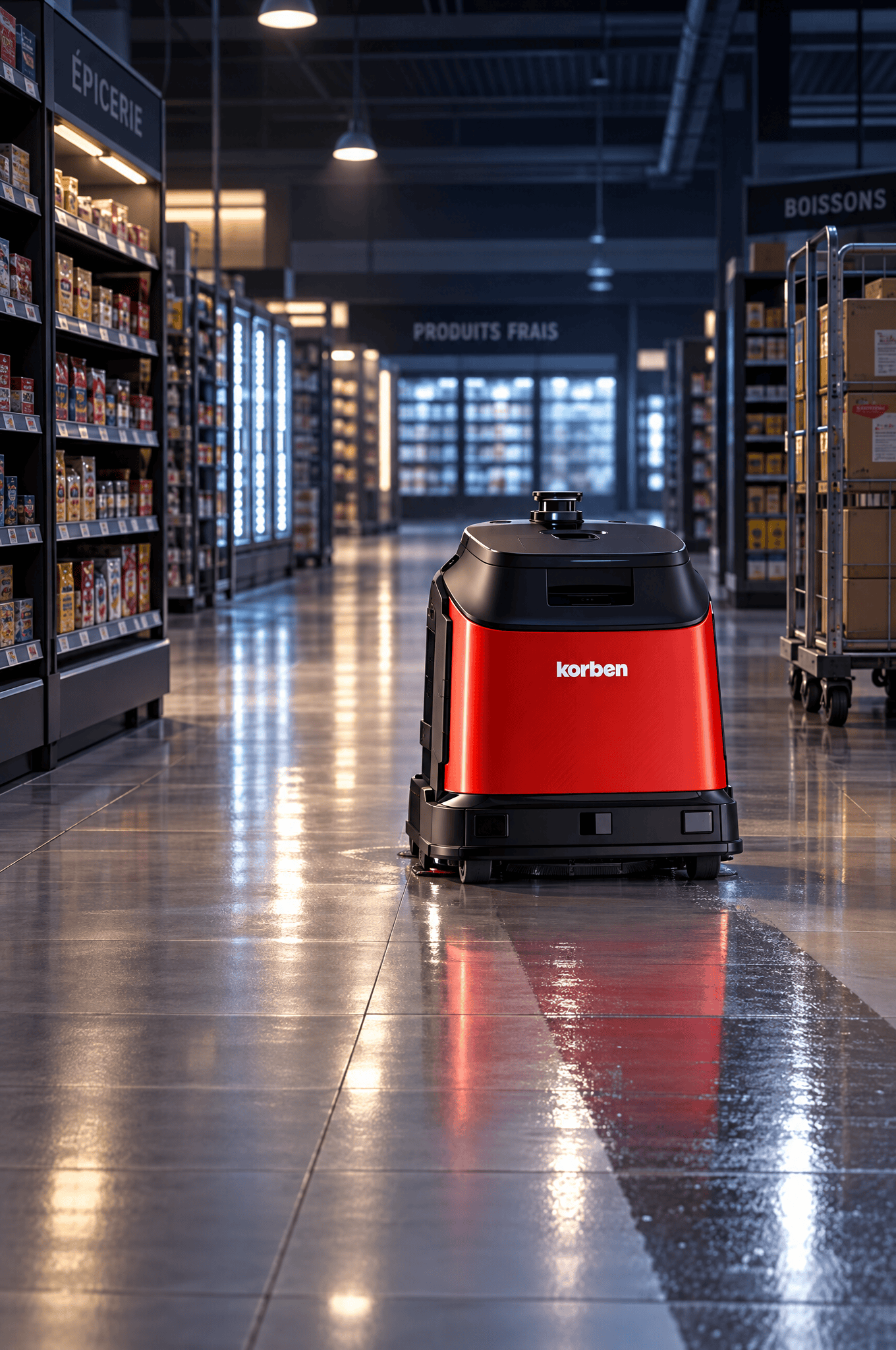 Employee cleaning the floor during business hours