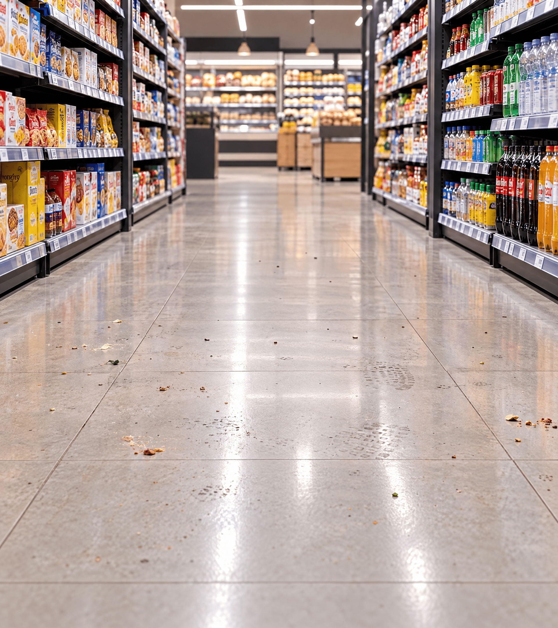 Robot Korben on duty in the aisles of a downtown supermarket